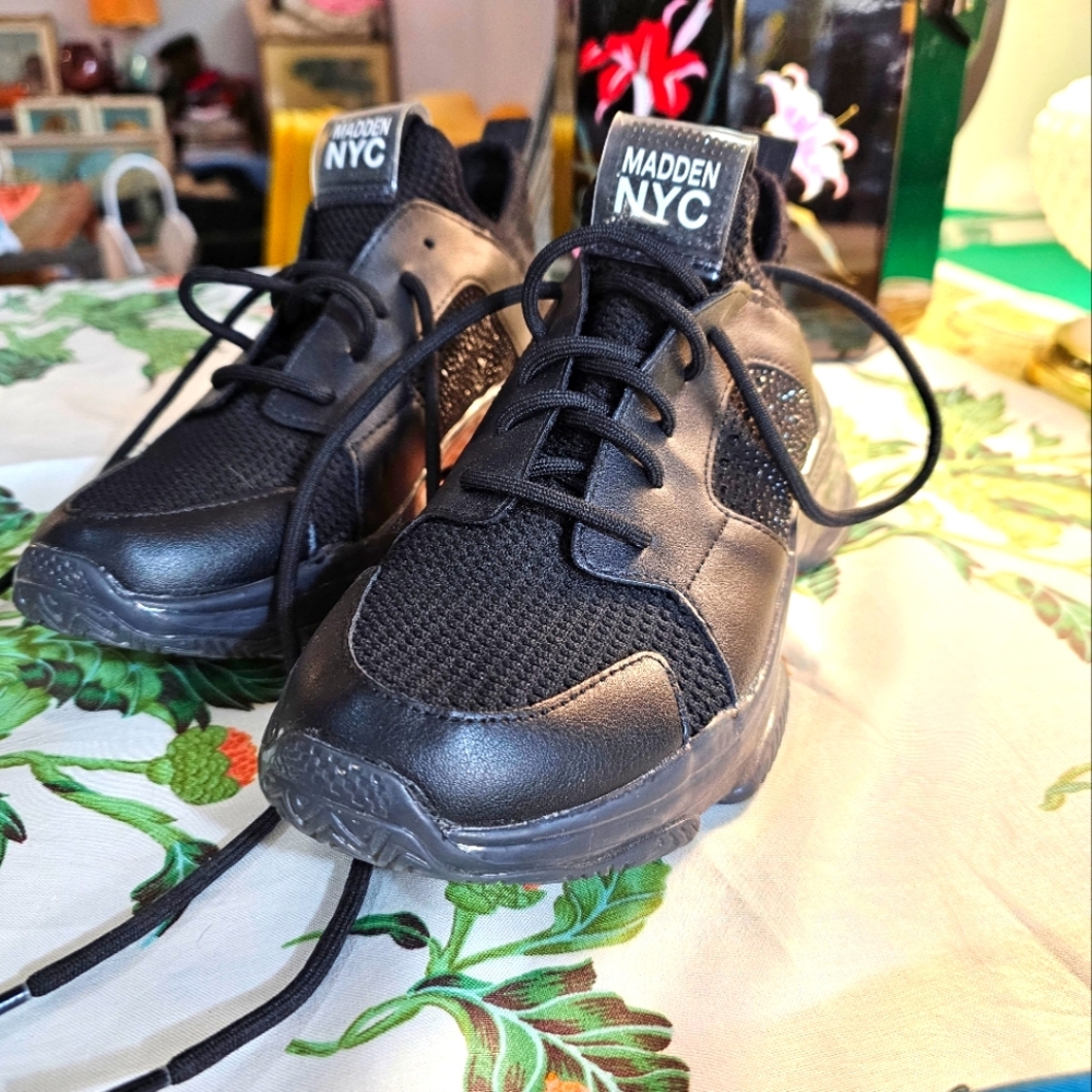 Madden NYC Black Sneakers With Rhinestones